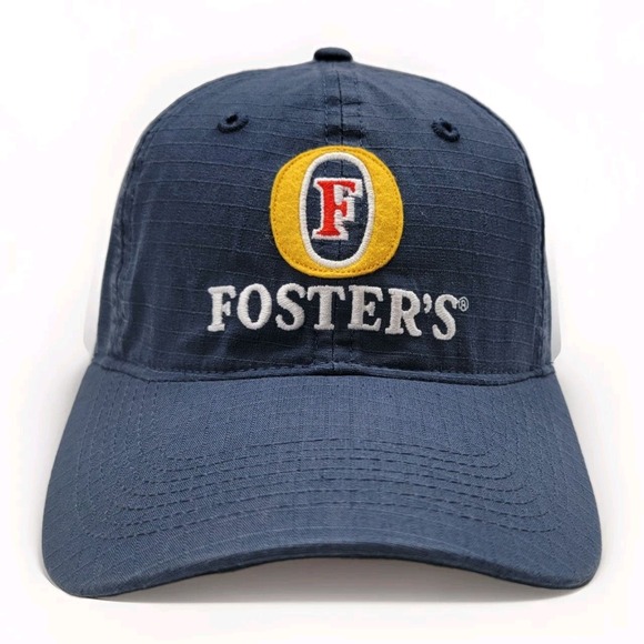 Fosters Beer Logo Hat Unstructered Ripstop Strapback Baseball‎ Dad Cap Navy Blue - Picture 1 of 11